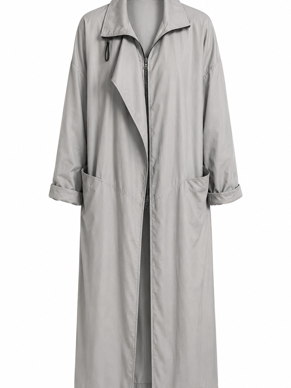 Euromoda Collection Silver Gray Silk Trench Coat Women XL Asymmetrical